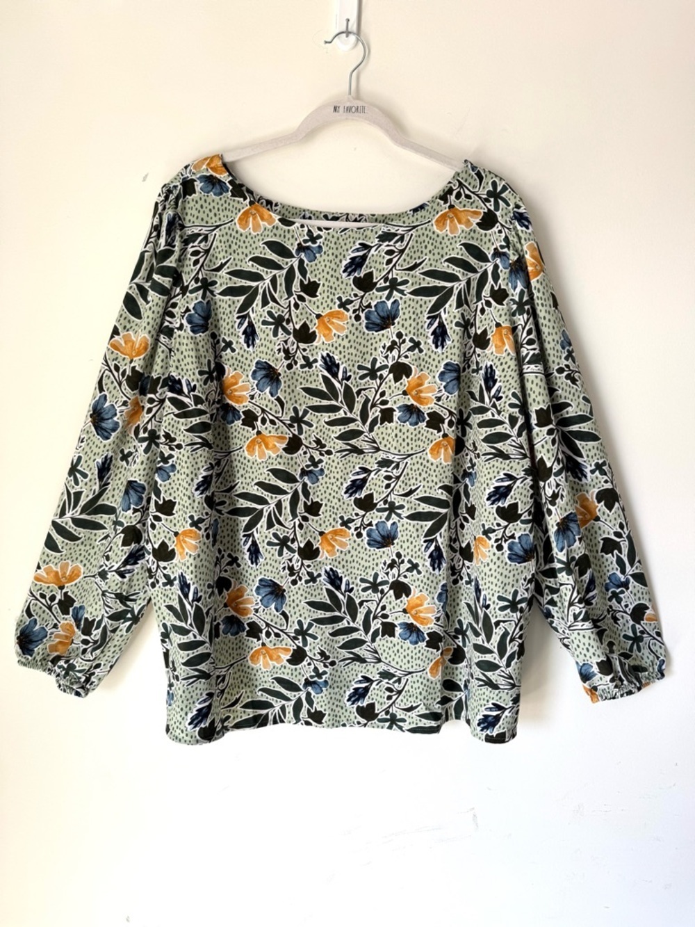 Denim & Co green floral balloon sleeve blouse NWOT